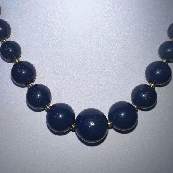 Vintage Blue Glass Bead with Gold Tone Chain Necklace - Picture 9 of 11